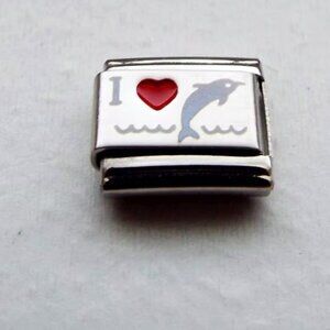 I red heart and dolphin laser 9mm stainless steel italian charm bracelet link